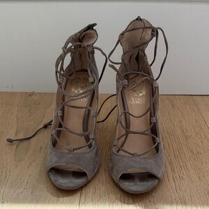 Vince Camuto Women's Gray Suede Lace-Up Heels